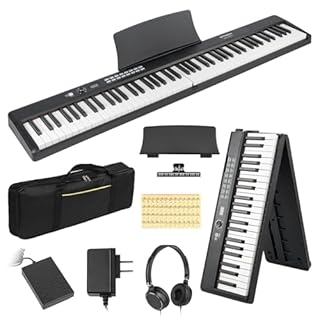 STRICH 88 Key Digital Piano Foldable Full Size Electric Keyboard with Semi-Weighted Sensitive Keys, Portable Electric Piano Set for Beginner, Bundle with Sustain Pedal, Headphones, Music Rest, SEP-88F