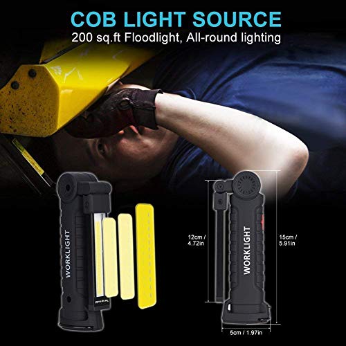 Lampada da Lavoro 800LM Ultra Luminoso, USB Ricaricabile COB Lampade di Ispezione, Lampada portatile con Base Magnetica e Gancio Appeso, Torcia 5 Modalità 6000k Lanterne per Riparazione Auto Emergenza