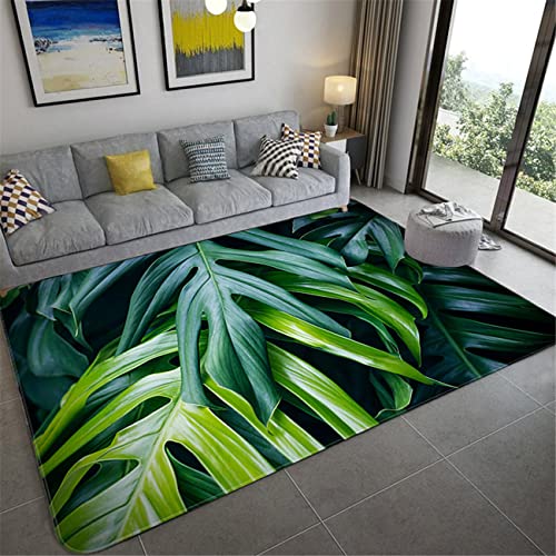 Tappeto da Soggiorno Grande Foglia Verde Tropicale 3D, Tappeto di Flanella a Foglia di Banana Tappeto Moderno per la Casa Tappetino Tappetino da Cucina Tappetino per Porta (Verde 4,50x80 cm)