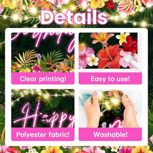 Image of Avezano Hawaiian Tropical Birthday Backdrop Tropical Palm Leaves Birthday Party Background Luau Happy Birthday Party Decorations Aloha Birthday Banner Party Banner (70.8 x 43.3 inches)
