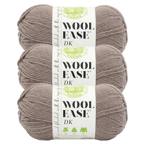 Image of Lion Brand Yarn, Wool-Ease DK Crochet & Knit Yarn, Taupe, Brown, 3 Pack