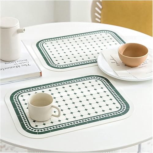 Image of Faux Leather Dining Table Placemats | Heat Insulation & Stain Resistant Waterproof Non Slip Dinner Table Mats | Perfect for Home, Kitchen, Restaurant, Office (Sage Green, Set of 6)
