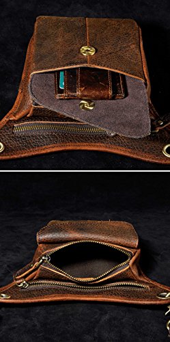 Le'aokuu Mens Genuine Leather Messenger Hiking Waist Hip Bum Pack Drop Leg Bag 211-3 #TOP5