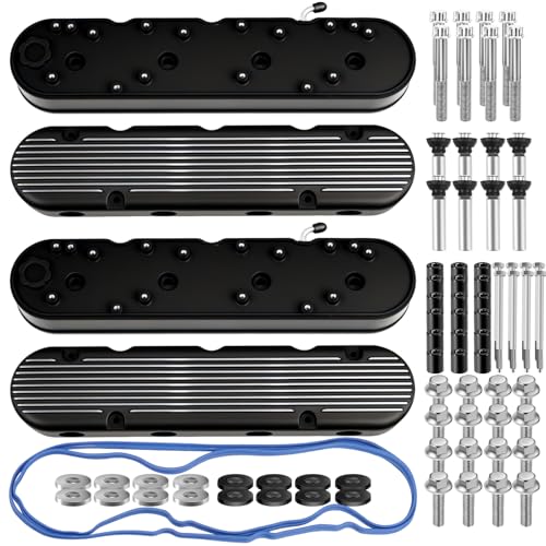 Donbalauto For LS Cast Aluminum Tall Valve Covers & OverCover for LS1 LS2 LS3 LS6 LS7-1Pair Black