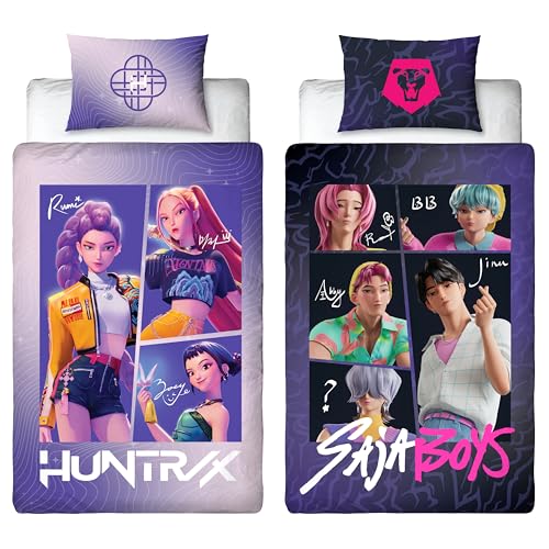Offiziell Lizenziertes K-Pop-Demon-Hunters-Bettwäscheset mit Einzelbettbezug | Wende-Bettwäsche von Unite Design mit passendem Kissenbezug | Ideal für Kinderzimmer | Poly-Baumwolle