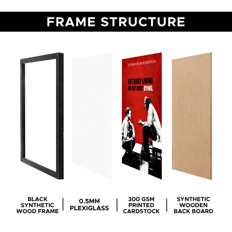 Image of Inspirational Prison Escape Premium Framed Wall Poster (12x18 Inch) | Motivational Friendship & Perseverance Wall Art | Black White & Red Vintage Decor for Man Cave, Bedroom, Office & Workspace | Ready-to-Hang Frame