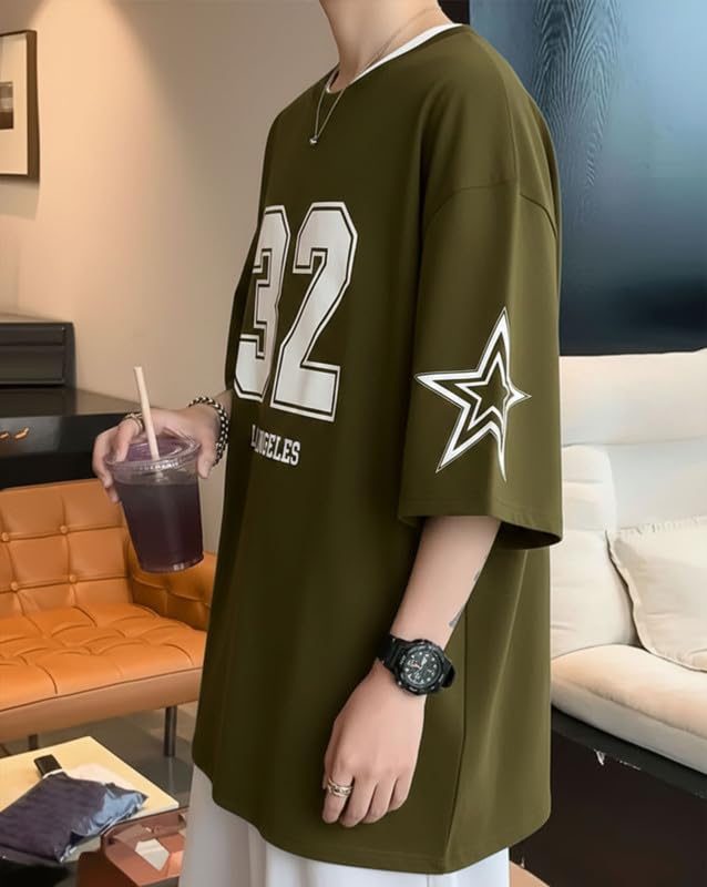 Image of AUSK Men's Half Sleeve Drop Shoulder Loose T-Shirt || Off Shoulder Printed Oversized Tshirt for Mens