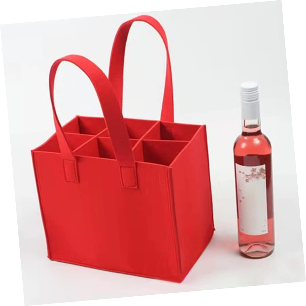 Portable Felt Wine Bag for 6 Bottles, Divided Red Carrier