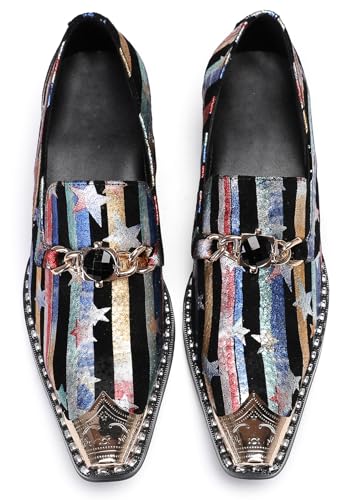 Santimon Mens Loafers Disco Party Dress Casual Slip On Shoes Metal-Tip Toe Leather Penny Loafers Western Fashion Ballroom Wedding Prom Tuxedo Shoes for Men4