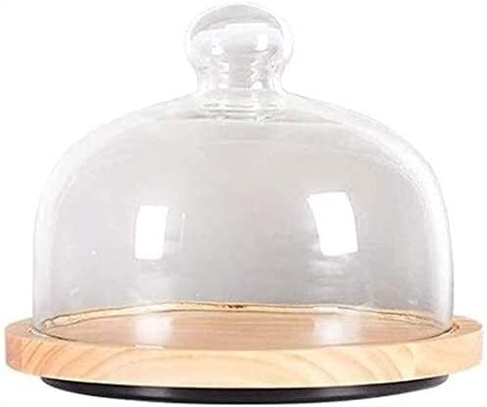 Assiette en bois avec dôme en verre et support à gâteau rotatif de 20cm pour dessert