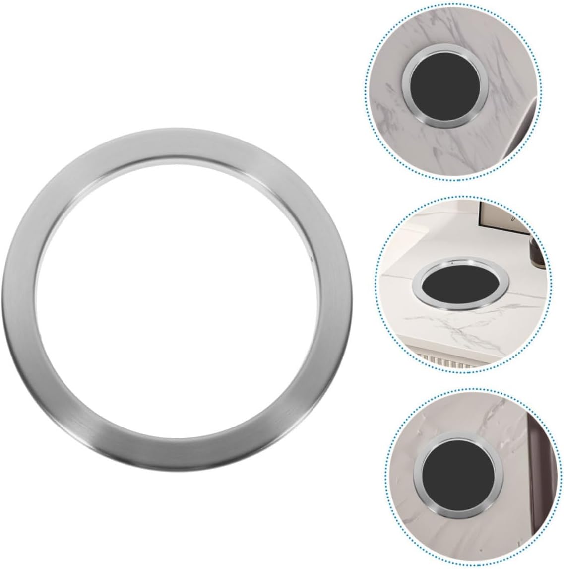 PRETYZOOM Stainless Steel Flush Mount Trash Can Lid for Kitchen Countertop Swing Top Garbage Can Cover Grommet Hidden Bin Edge Protector