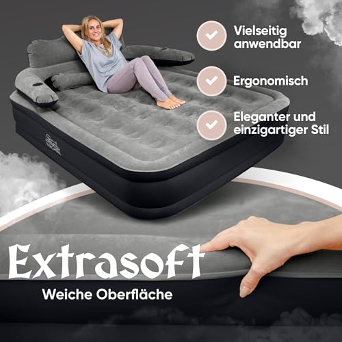 Burgwerk Luftbett für 2 Personen [3-in-1 System] | Edles Gästebett & Campingbett | Aufblasbare Matratze mit Elektropumpe 150x200 | Selbstaufblasende Luftmatratze