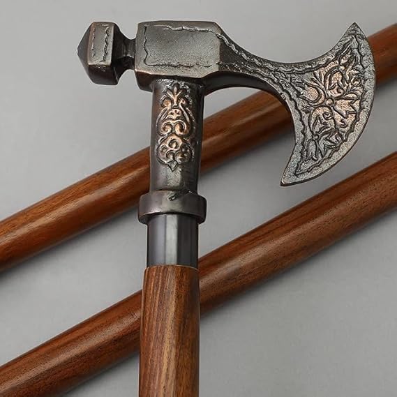 Classic Heritage Walking Stick – Handcrafted Wooden Cane with Antique Brass Axe Handle-image-37