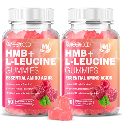 MEENCCD 2 Pack HMB and L-Leucine Gummies HMB and Leucine Amino Acid for Muscle Growth Muscle Maintenance and Muscle Function for Men & Women Sugar-Free Raspberry Flavor 120 Count