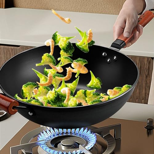 Wok de hierro tradicional con tapa, fondo plano 36CM miniatura 3