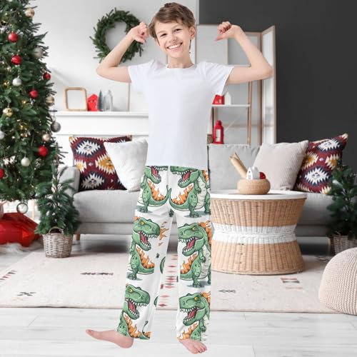 Boy's Pants Green Fire Dinosaur Jogger Pants Elastic Waist Long Bottoms Trousers with Pockets 6-14 Years2