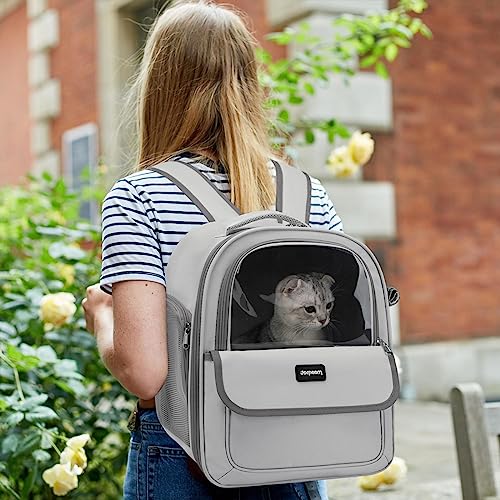 PETCUTE Cat Backpack Carrier,Foldable Pet Carrier Backpack for Cats Small Dogs Puppy with Soft Fleece Mat and Built-in Safety Belt,Transparent Spacious Cat Carrier Rucksack with Great Ventilation - Image 2