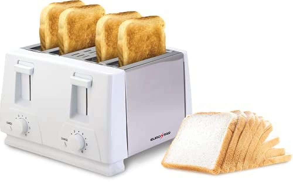 EUROSTAR ET742W 4-Slice Stainless Steel Toaster, White