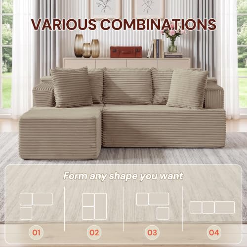Image of Korser Boneless Couches for Living Room, Cloud Couch Sectional with Ottoman, L-Shaped Sofa with Fluffy Comfy Corduroy Deep Seat, Bedroom, Apartment, No Assembly Required