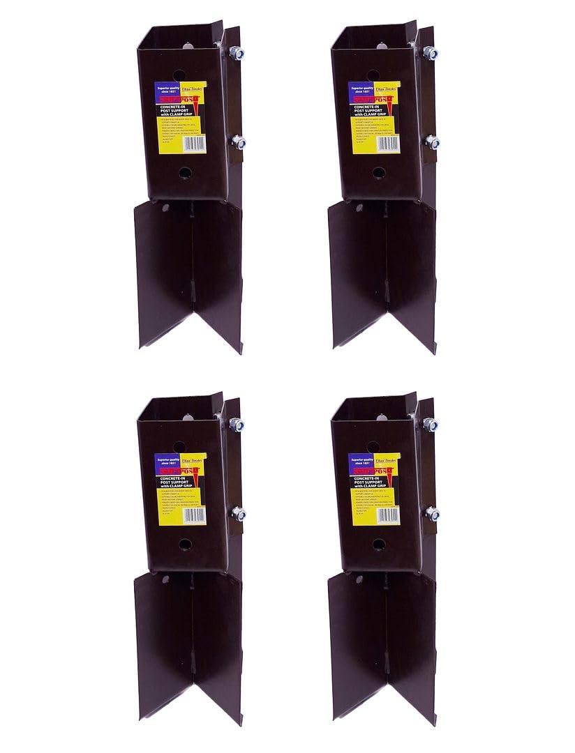 4 x Fence Post Holder 75mm posts Support Concrete In Shoe Anchor Clamp Grip Brown for 75mm x 75mm posts (3") Eliza Tinsley Swiftpost, Pack of 4