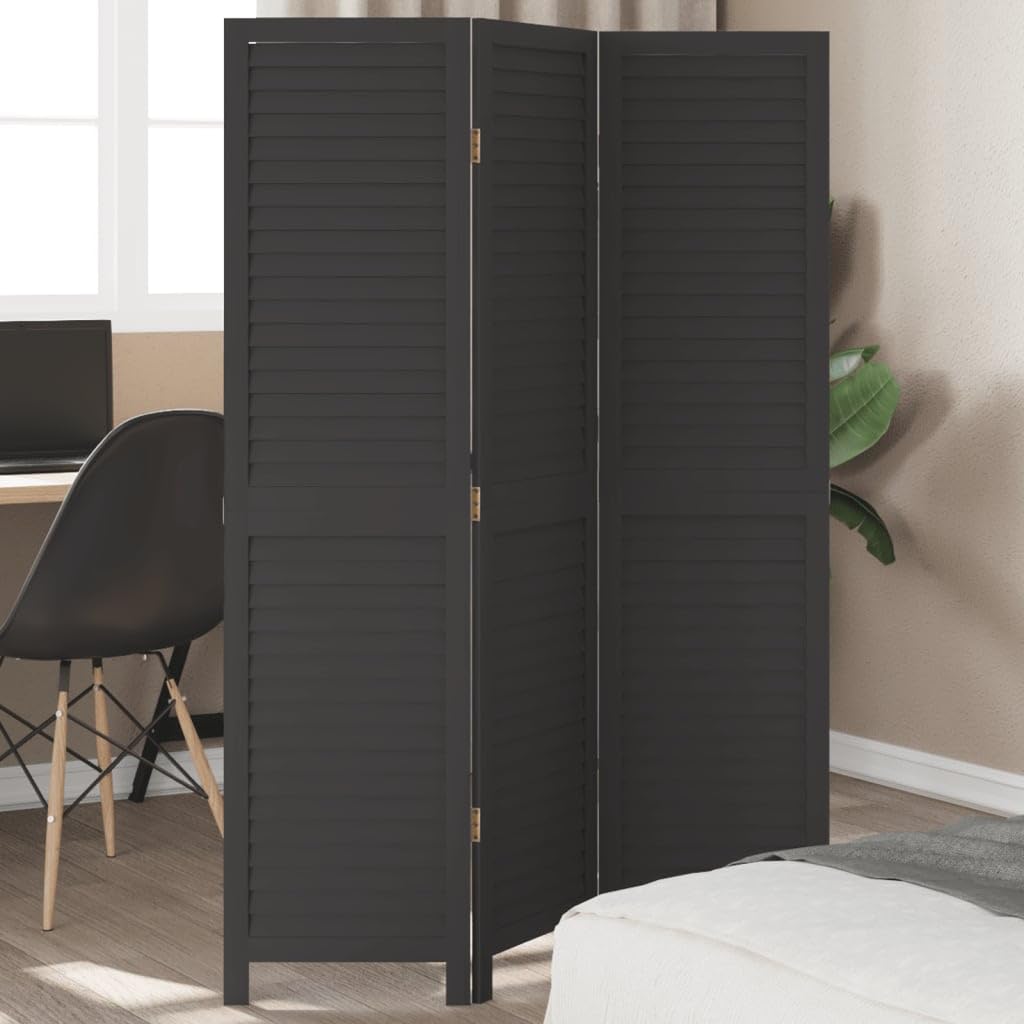Paravent intérieur noir en bois pour créer un coin bureau dans le salon