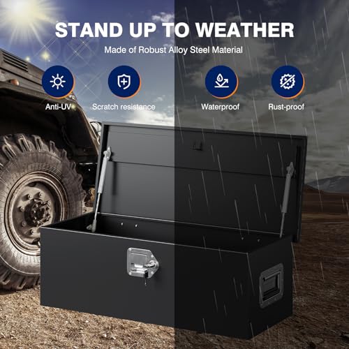 Image of Yizosh 30 Inch Steel Heavy Duty Truck Bed Tool Box, Trailer Tongue Tool Box with Lock and Keys, Tool Box for Storage, Utility Trailer Tool Box for Truck, Pickup, RV, Trailer
