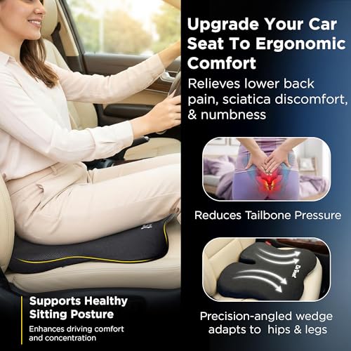 Image of Dr Trust USA 3203 Sportivo Car Wedge Seat Cushion for Tailbone & Lower Back Support Ergonomic PU Foam U-Cut Coccyx Car Seat with Non Slip Base