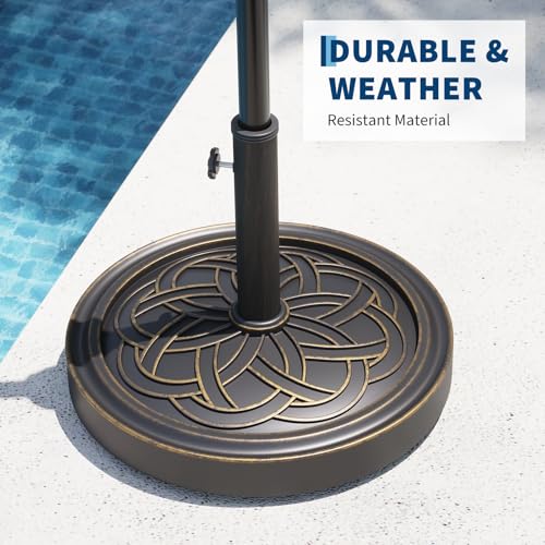 Garvee Round Patio Umbrella Base, 20" 26.5LB Heavy Weight Stand Antiqued Umbrella Stand with Adjustable Pole Adapters Fits 1.5" to 2.1" Poles for 7.5-11FT Umbrellas for Outdoor Deck Poolside, Bronze by Garvee - Used condition - Image 4