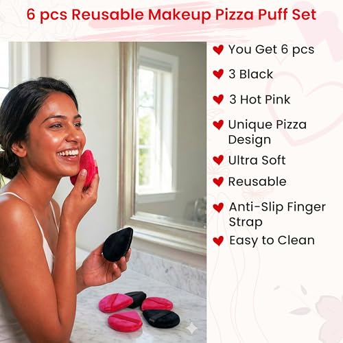 Image of TEMPERIA (6 Pcs) Powder & Makeup Puff for Women - Face Foundation Triangle Pizza Puff Blender Sponge Set - Smooth Coverage | Ultra Soft | Travel Friendly | Reusable (Random Colors) (FF207)