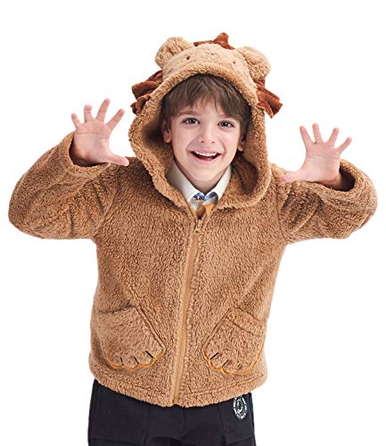 Toddler Boys Sherpa Jacket, Bear Fleece Coat Flannel Hooded Outfits Plush Zipper Costume for Autumn Winter Brown