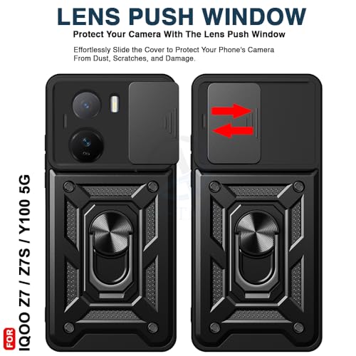 Image of AESTMO Tough Armor Compatible with iQOO Z7 / Z7s / Y100 Bumper Back Case Cover | Ring Holder & Sliding Camera Shield Cover | 360 Degree Protection Back Case Cover (Black)