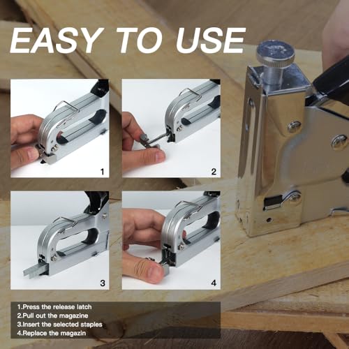 Image of Upholstery Staple Gun Heavy Duty, DEWBIN 4 in 1 Stapler Gun with 2000 Staples, Manual Brad Nailer Power Adjustment Furniture Stapler Gun for Wood, Carpentry, Decoration DIY Staple Gun