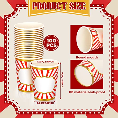 100 Pcs Circus Party Supplies Circus Cups Carnival Party Paper Cups Carnival Disposable Party Cups Red And White Stripes Cups For Dinner Picnic Juice Coffee Milk Carnival Birthday Party Supplies, 9 Oz #TOP1