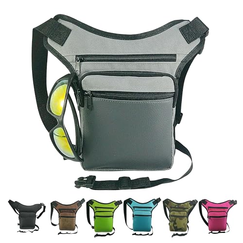 Riñonera Lateral de Pierna - Piernera para Moto- Color Gris - Fabricada en España – Ideal para Trabajo, Senderismo, Montaña, Camping – Bolsa Táctica Estilo Militar Hippie con 3 Bolsillos (Gris)