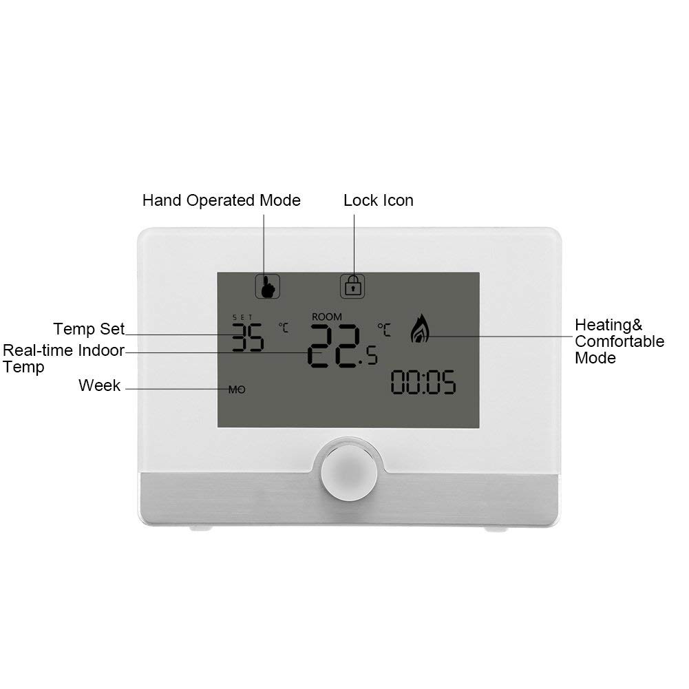 Termostato digitale programmabile per termostato per sistema di riscaldamento a caldaia a parete(White)