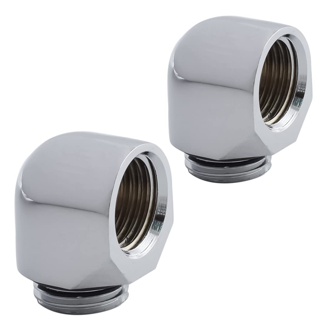 MARRTEUM G1/4" Male to Female 90 Degree Elbow Adapter Extender Fittings for Computer Water Cooling System, Silver, 2 Pack