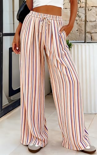 Image of PRETTYGARDEN Womens Pants Elastic Waist Floral Lightweight Palazzo Pants for Women Casual Lounge Wide Leg Pants Woman