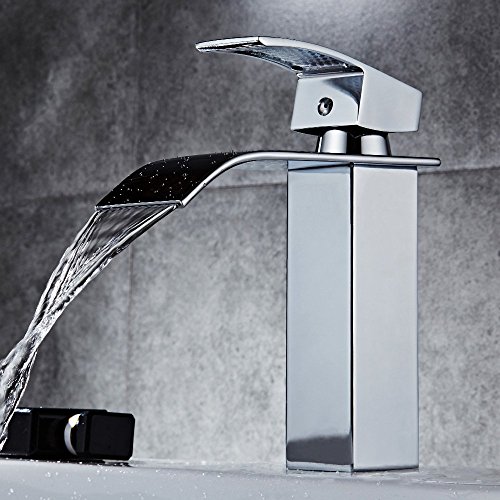 Grifo monomando para lavabo de cascada (latón cromado, sin plomo)