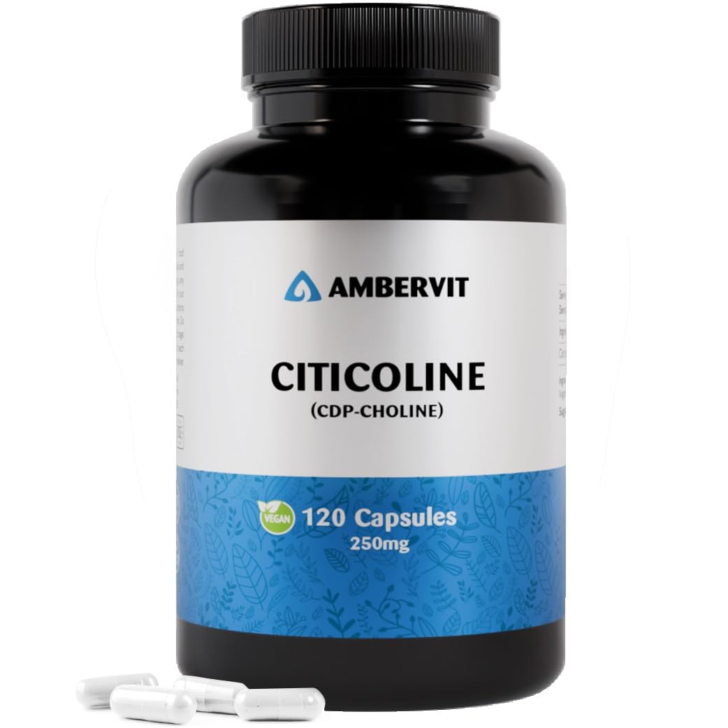 Citicoline CDP-Choline 250mg - 120 Capsules - Pour mémoire, concentration & soutien mental - Sans additifs indésirables - 4 mois d'approvisionnement | Ambervit