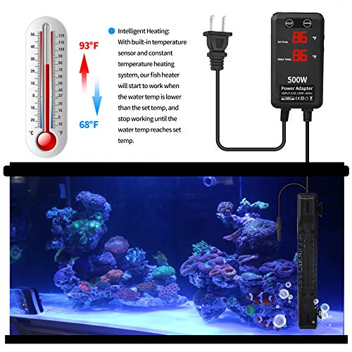 Szelam 500W Aquarium Heater Submersible Fish Tank Heaters With Intelligent Temperature Probe And Led Display External Temperature Controller,For Fish Tank 79-120 Gallons #TOP4