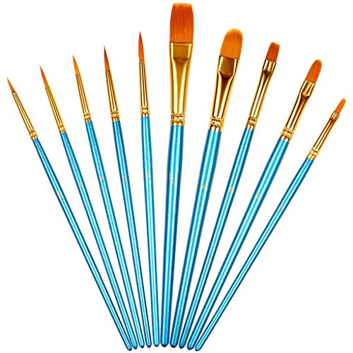 XYGK 10 Pièces de Pinceaux (Ensemble), Brosse à Cheveux en Nylon pour Peinture Acrylique, Peinture à l'huile, Peinture à l'aquarelle, Peinture à la Gouache, Peinture sur Visage (Bleu) Cover
