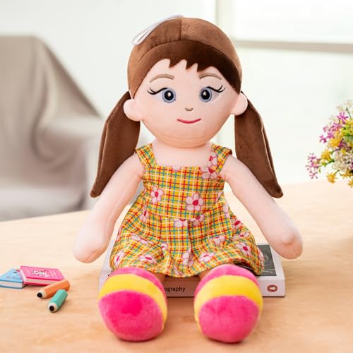 Image of Mirada Floral Print Dress Doll Soft Toy - 38cm |Cute Adorable Plush Stuffed Doll for Kids & Girls | Super Soft Cuddly Toy for Birthdays, Playtime & Room Decor