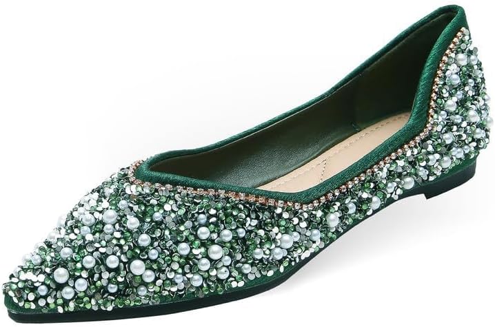 Women‘s Rhinestone Flats Sparkle Pointed Dress Shoes Memory Foam Wedding Work Comfortable Ballet Flats for Prom Evening Business - Image 4