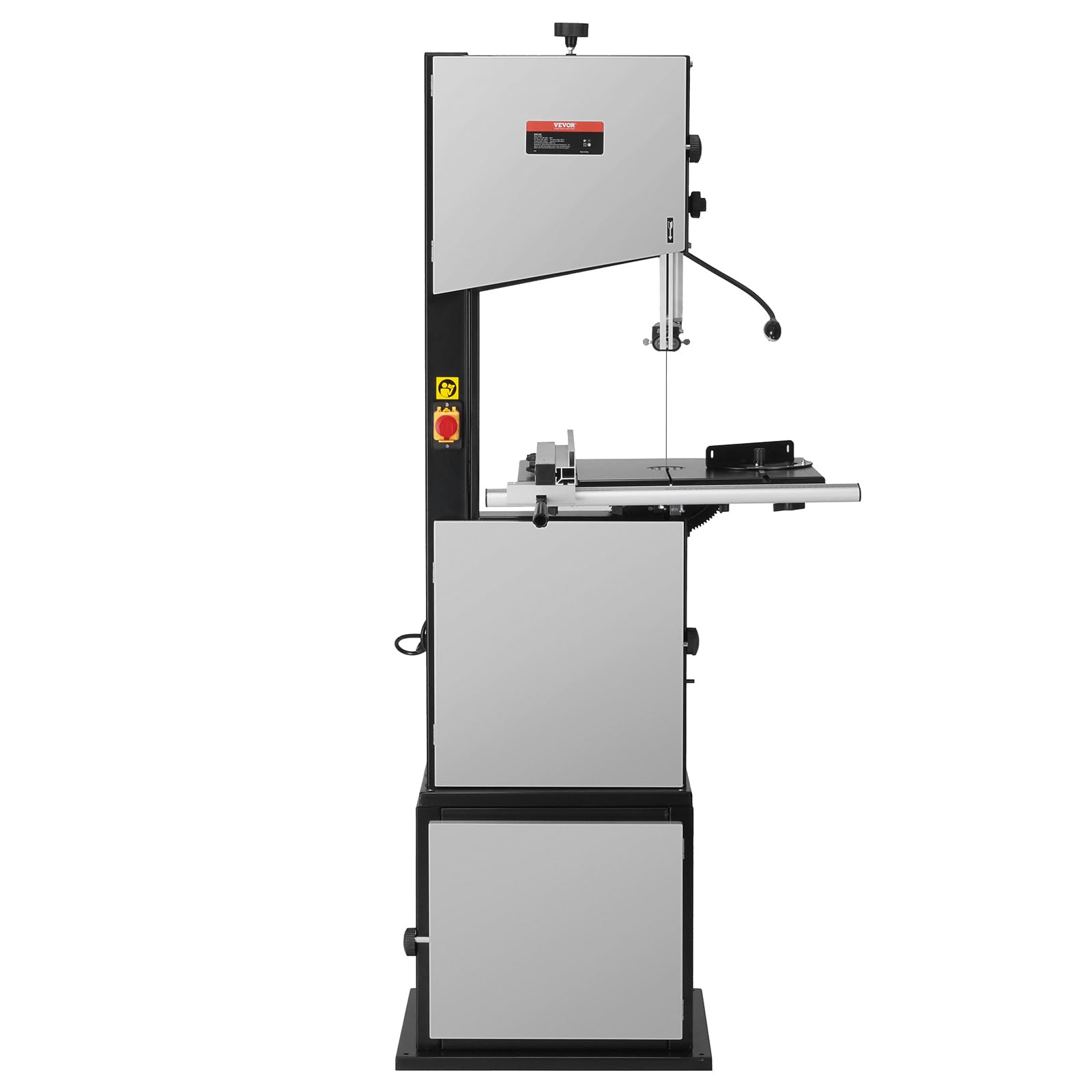VEVOR 1100 W Sierra de Cinta con Soporte de Mesa de Funcionamiento Continuo de 440-846RPM con Guía y Calibre de Inglete Ancho de Garganta 340mm Altura de Corte de 330mm para Carpintería, Aluminio