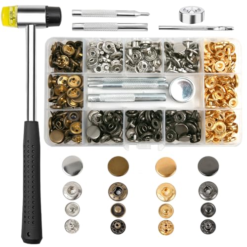 MIFOLEU 486PCS Snap Fasteners Kit 12.5mm Heavy Duty Sewing Snaps 304 Stainless Steel Button Snaps Press Studs with 4 Colors 6 Professional Tools Leather Snap for Clothes Thick Fabric Bags