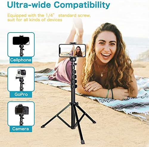 UBeesize 62 Inch Selfie Tripod Camera & Mobile Phone Tripod Stand with Bluetooth Remote Control and Universal Tripod Head Holder, Perfect for Selfies/Video Recording/Vlogging/Live Streaming
