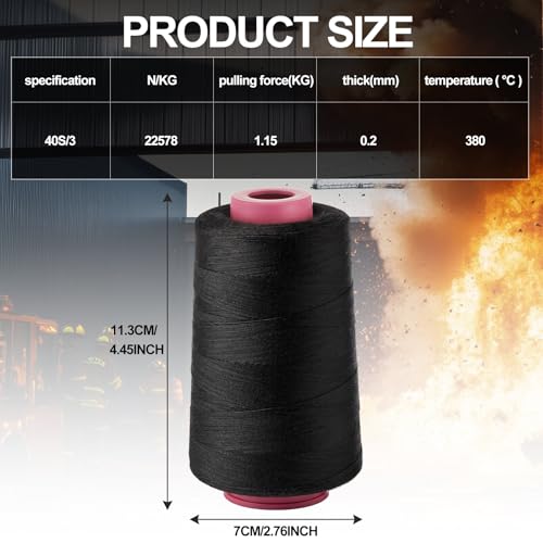 Image of 1 Roll Pack of 1313 Aramid 403 Flame-Retardant Yarn, Temperature Resistant to 200℃ Under No Load, Temperature Resistant to 162℃ Under Load, 2000 Meters (Black)