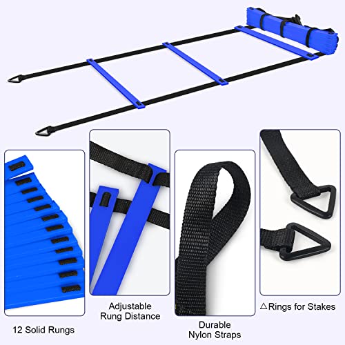 Dikako Agility Ladder - 20Ft 12 Rung Agility Ladder Speed Training Equipment, Kids And Adult Speed Ladder For Football, Basketball, Fitness Training - Included Carry Bag And 4 Steel Stakes, Blue #TOP1