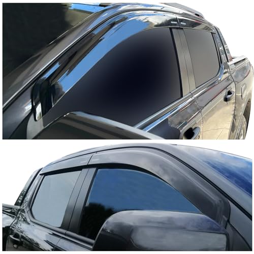 JHCHAN Windabweiser für Ford Ranger 2023-2026 T9 Wildtrak Raptor Wildtrak X Platinum XL XLT Limited Tremor 4X4 Doppelkabine 4 Stück Getönter Regenabweiser