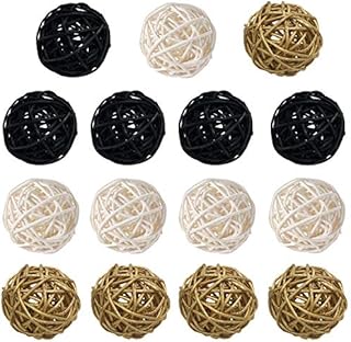 Pack of 15 pcs Mixed Gold Black White 2" Wicker Rattan Balls Decorative Orbs Vase Fillers for Craft Project,Wedding Table Decoration,Themed Party,Baby Shower,Aromatherapy Accessories,Orbs Vase Fillers